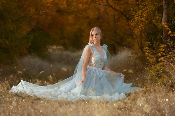 Belle Fille Portant Une Robe Fée Dans Forêt Automne — Photo