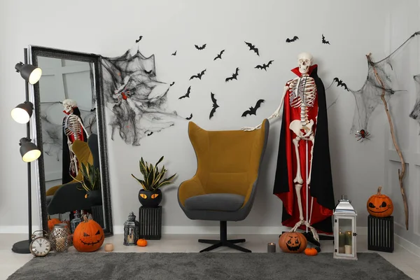 Chambre Moderne Décorée Pour Halloween Intérieur Festif — Photo