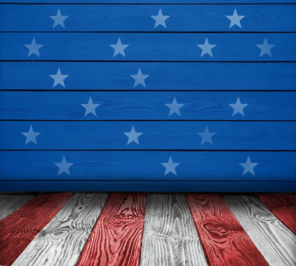 Juli Usas Uavhengighetsdag Tomt Rom Dekorert Med Amerikansk Flagg Plass – stockfoto