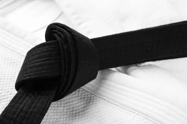 Uniforme Artes Marciales Con Cinturón Negro Primer Plano — Foto de Stock