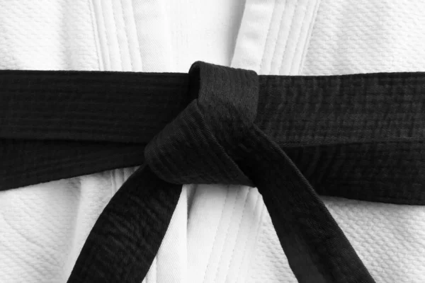 Uniforme Artes Marciales Con Cinturón Negro Primer Plano —  Fotos de Stock