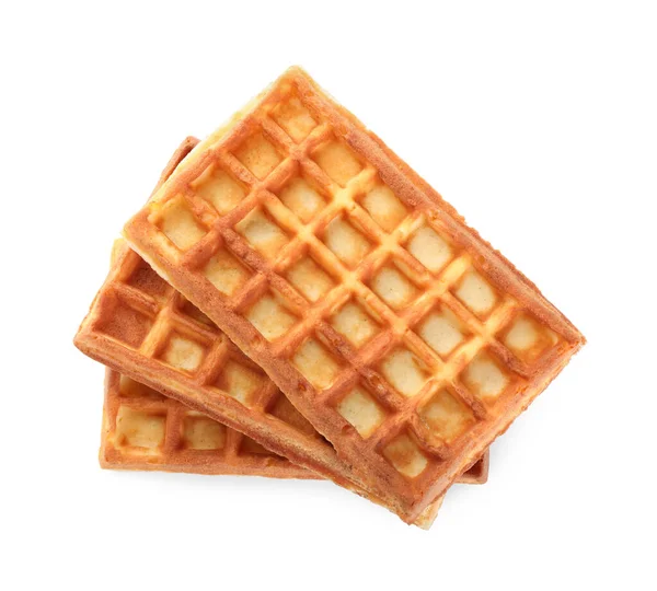 Köstliche Belgische Waffeln Auf Weißem Hintergrund Draufsicht — Stockfoto