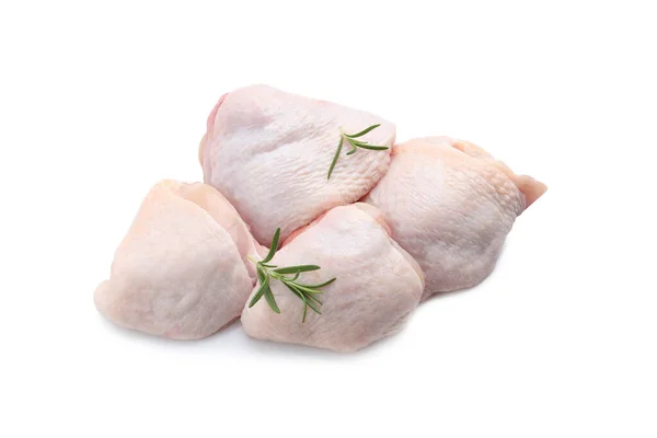 Ωμά Μπούτια Κοτόπουλου Δεντρολίβανο Λευκό Φόντο Κορυφαία Προβολή — Φωτογραφία Αρχείου
