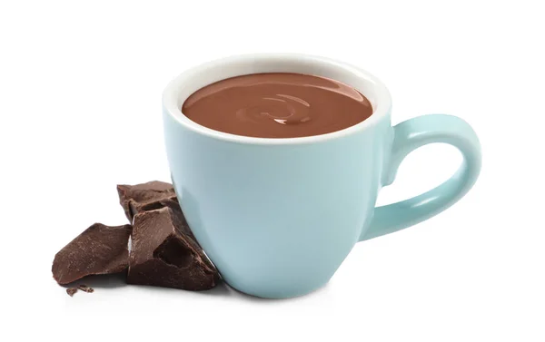 Lekkere Warme Chocolademelk Kopje Witte Achtergrond — Stockfoto