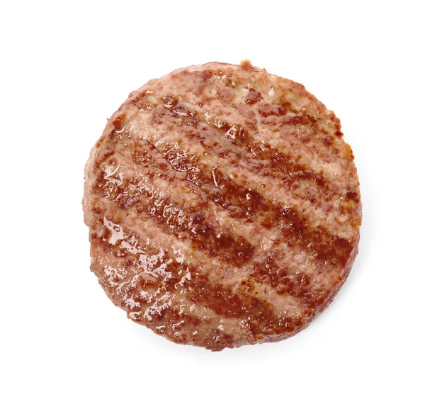 Tasty Grilled Hamburger Patty Isolated White Top View — Stock Photo, Image