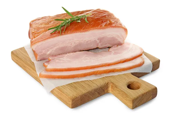 Délicieux Bacon Fumé Romarin Sur Fond Blanc — Photo