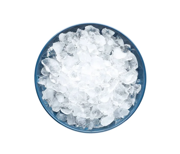 Crushed Ice Schüssel Auf Weißem Hintergrund Draufsicht — Stockfoto