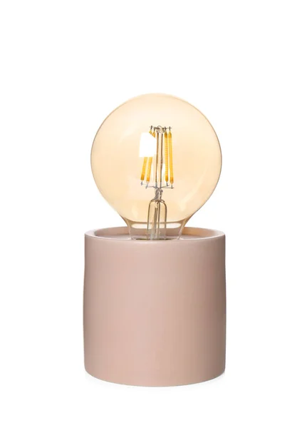 Moderne Nachtlampe Mit Glühbirne Isoliert Auf Weiß — Stockfoto