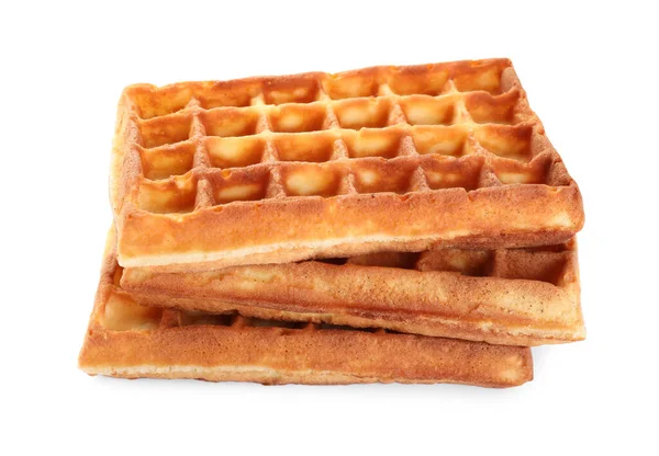 Três Deliciosos Waffles Belgas Fundo Branco — Fotografia de Stock