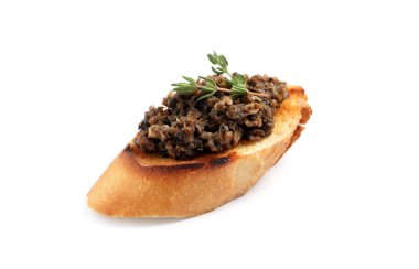 Mantar ezmeli leziz bruschetta beyaz üzerine izole edilmiş.