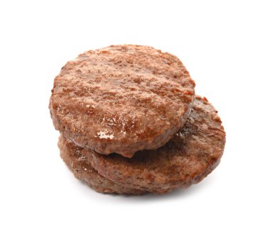 Beyaz arka planda lezzetli ızgara hamburger köfteleri.