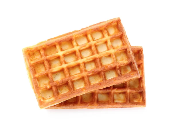 Heerlijke Belgische Wafels Witte Achtergrond Bovenaanzicht — Stockfoto