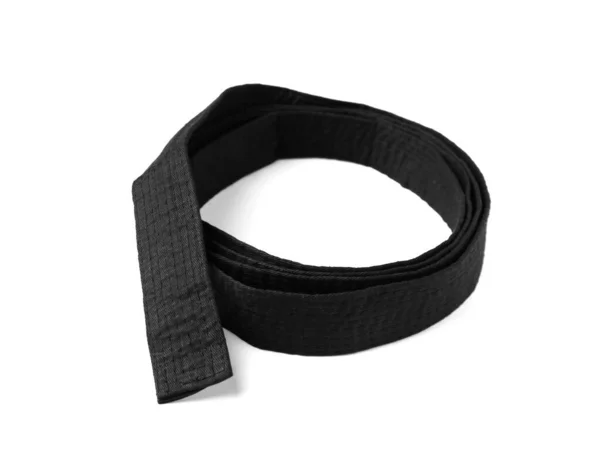 Cinturón Negro Enrollado Sobre Fondo Blanco Artes Marciales Orientales — Foto de Stock