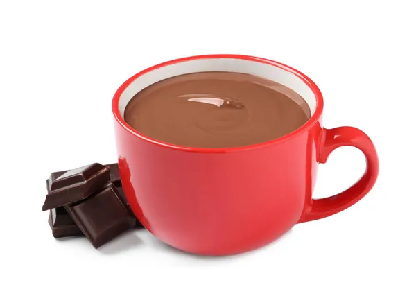 Вкусный Горячий Шоколад Красной Чашке Белом Фоне — стоковое фото