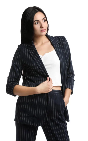 Beautiful Woman Formal Suit White Background Business Attire — Stock Photo, Image