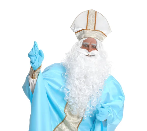 Portret Van Sint Nicolaas Witte Achtergrond — Stockfoto