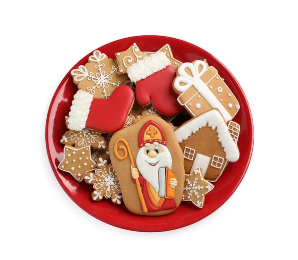 Tasty Gingerbread Cookies White Background Top View Nicholas Day Celebration — Stock Photo, Image