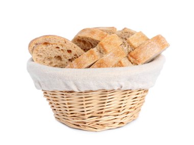 Hasır sepetteki lezzetli ciabatta 'yı beyaza sardım.