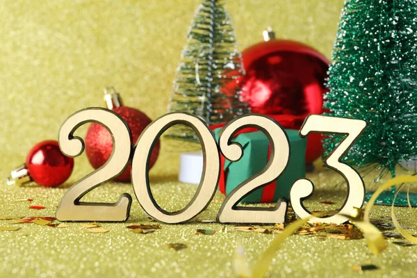 Número 2023 Decoração Festiva Fundo Brilhante Feliz Ano Novo — Fotografia de Stock