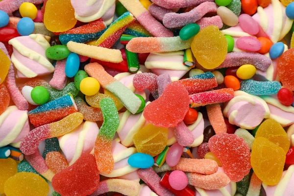 Különböző Ízletes Cukorka Mint Háttér Felső Nézet — Stock Fotó