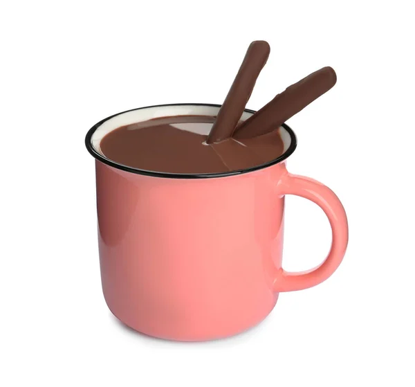 Copa Delicioso Chocolate Caliente Aislado Blanco — Foto de Stock