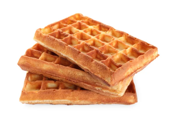 Drei Köstliche Belgische Waffeln Auf Weißem Hintergrund — Stockfoto