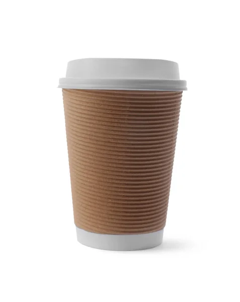 Afhaalpapier Koffiekopje Met Deksel Geïsoleerd Wit — Stockfoto