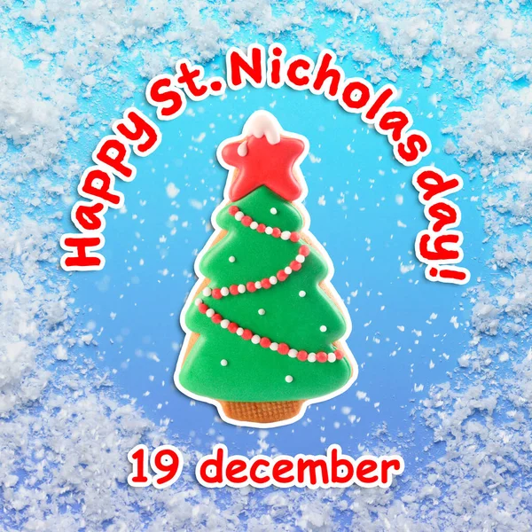세인트 니콜라스 디자인 인사말 배경에 크리스마스 모양의 맛있는 — 스톡 사진