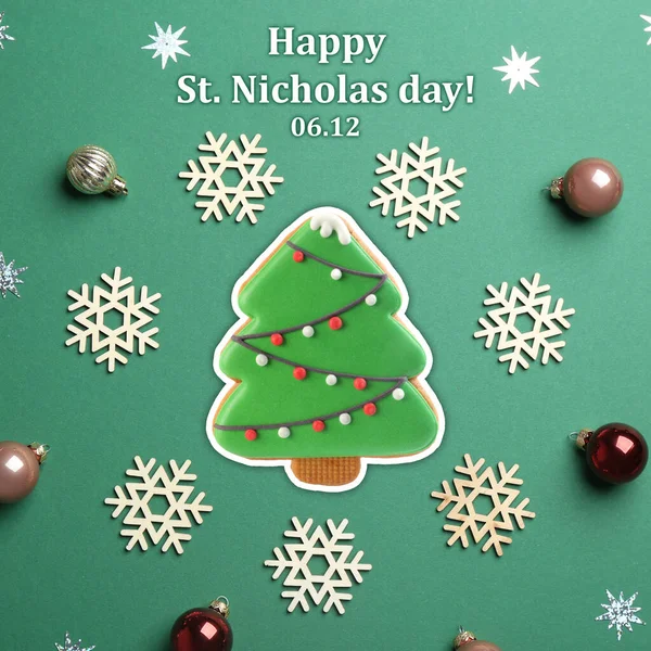 세인트 니콜라스 디자인 인사말 크리스마스 모양의 맛있는 배경에 — 스톡 사진