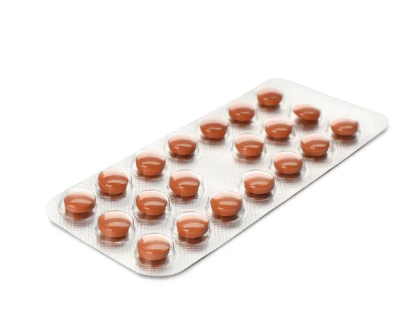 Blister Mit Tabletten Isoliert Auf Weiß Arzneimittel — Stockfoto