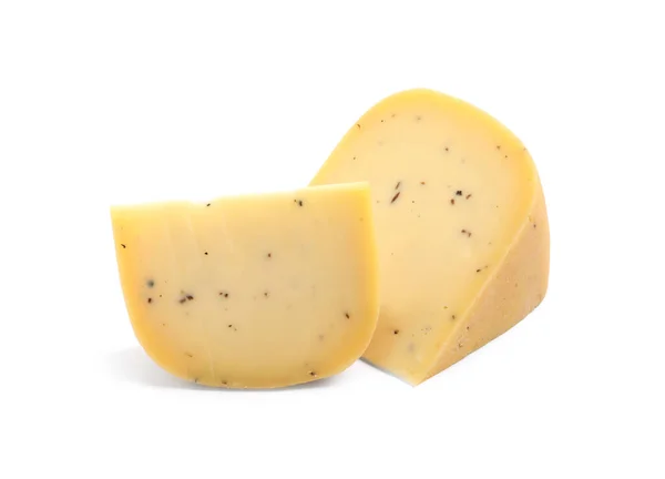 白い背景においしいトリュフチーズの作品 — ストック写真