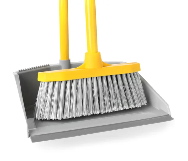 Plastic Broom Dustpan White Background — Stock Photo, Image