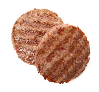 Beyaz arka planda leziz ızgara hamburger köfteleri.