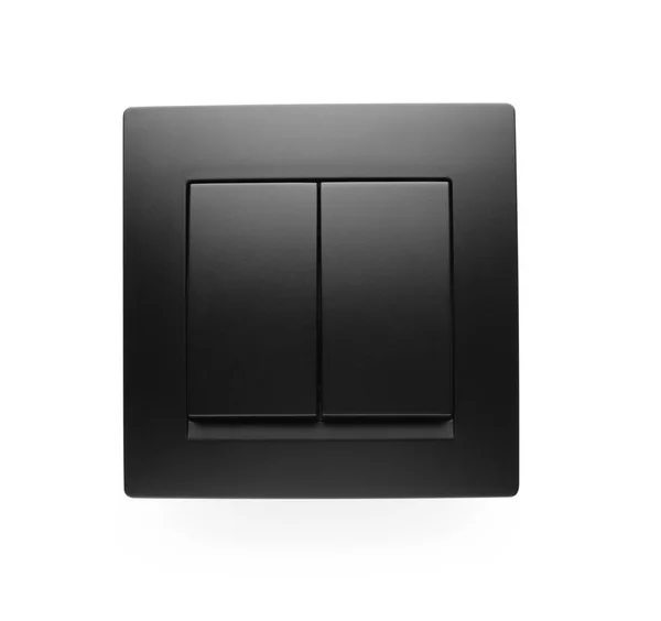 Zwarte Plastic Lichtschakelaar Geïsoleerd Wit — Stockfoto