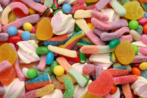 Különböző Ízletes Cukorka Mint Háttér Felső Nézet — Stock Fotó