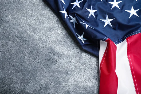 Bandera Nacional América Mesa Gris Vista Superior Espacio Para Texto — Foto de Stock