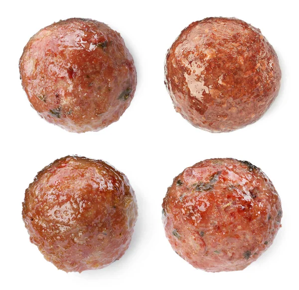 Set Tasty Cooked Meatballs White Background — Stock Photo, Image