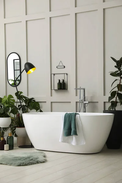 Elegante Bagno Interno Con Vasca Moderna Belle Piante Appartamento Home — Foto Stock