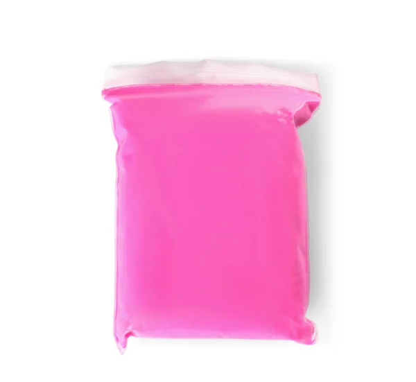 Pakket Roze Speeldeeg Geïsoleerd Wit Bovenaanzicht — Stockfoto