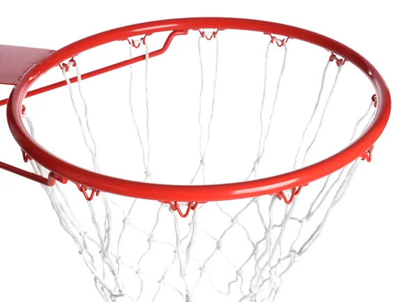 Баскетбольное Кольцо Сеткой Белом Фоне Крупный План — стоковое фото