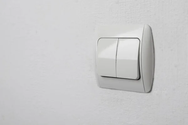 Modern Light Switch White Wall Space Text — Stock Photo, Image