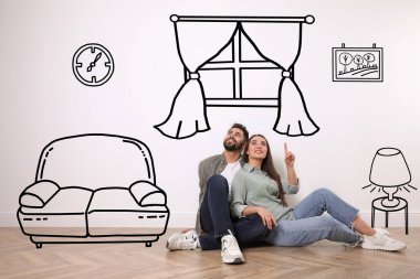 Mutlu çift yerde tadilat yapmayı hayal ediyor. Resimli iç tasarım