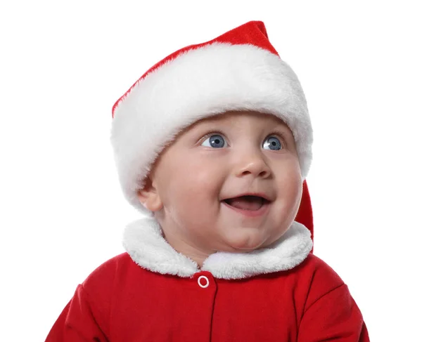 Schattige Baby Kerst Kostuum Witte Achtergrond — Stockfoto
