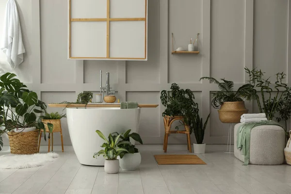 Stijlvolle Badkamer Interieur Met Groene Planten Home Design — Stockfoto