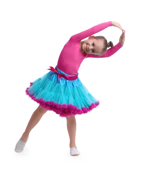 Nettes Kleines Mädchen Kostüm Tanzt Auf Weißem Hintergrund — Stockfoto