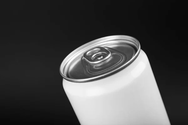 White Can Energy Drink Black Background Closeup Space Text — Stock Photo, Image