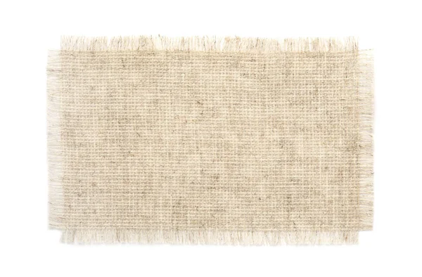 Piece Natural Burlap Fabric White Background Top View — Stock Photo, Image