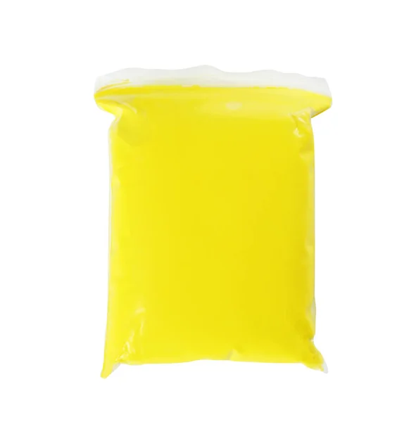 白で隔離された黄色のプレイ生地のパッケージ トップビュー — ストック写真