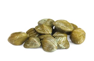 Pile of delicious pickled capers on white background clipart