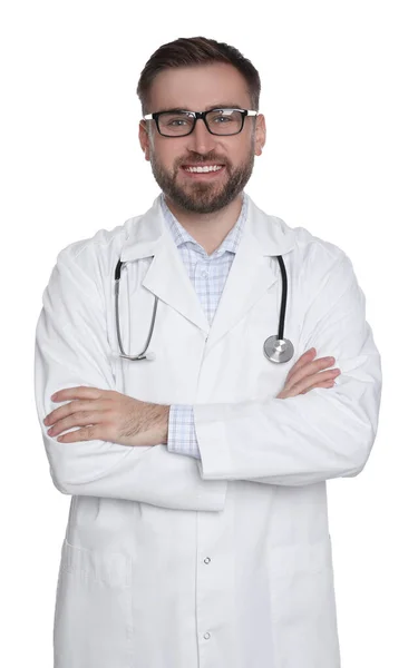 Retrato Médico Joven Sobre Fondo Blanco — Foto de Stock